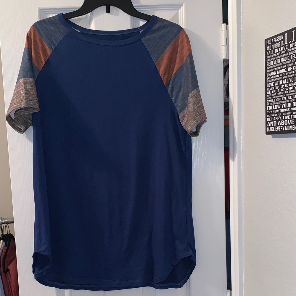 Blue and Multicolor Raglan Sleeve Tee